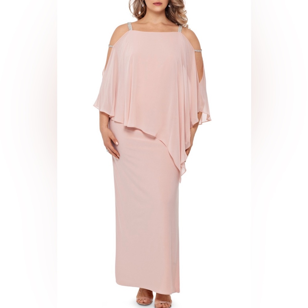 Plus Size XSCAPE Chiffon overlap split sleeve gown
